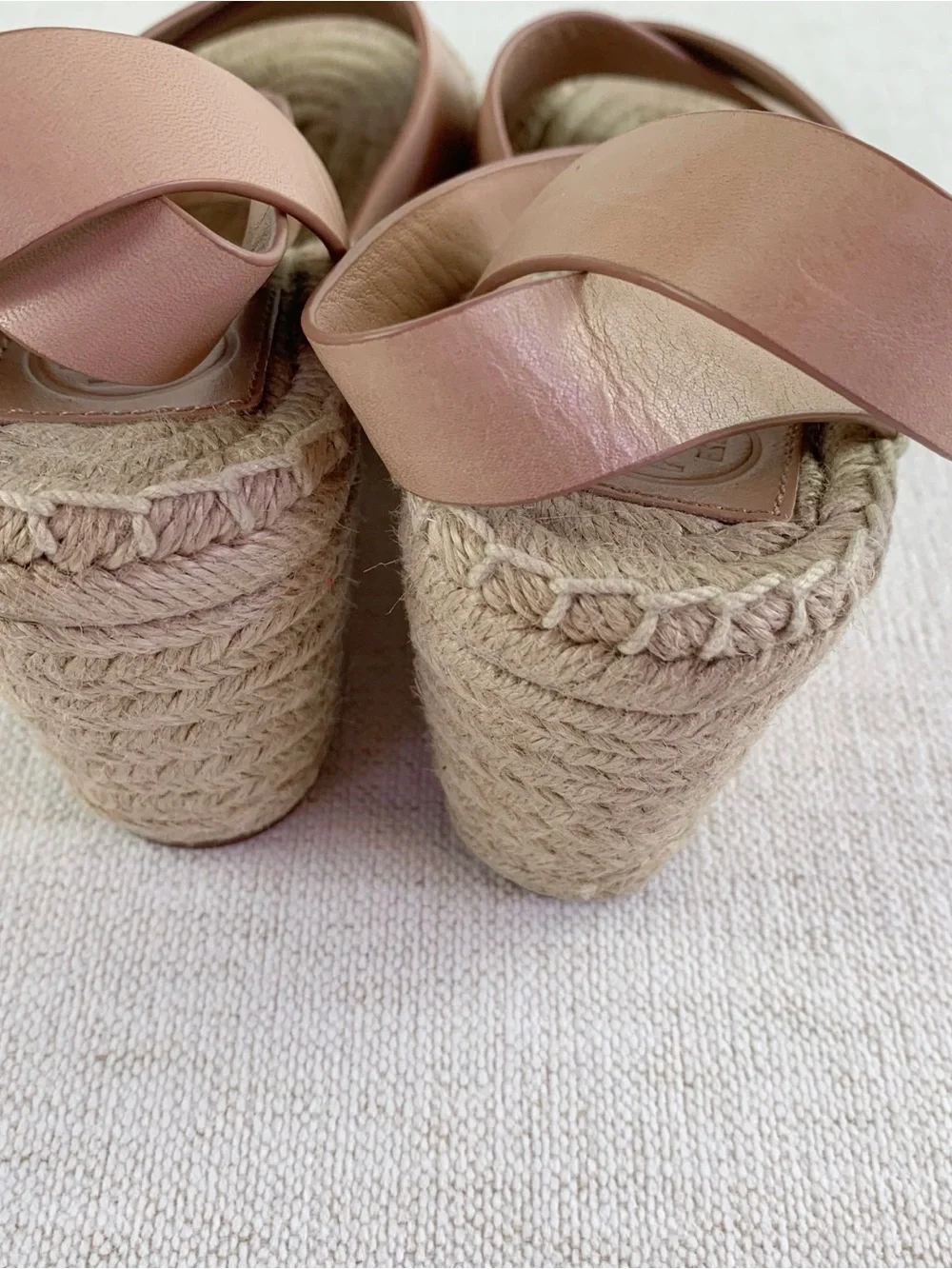 Tory Burch women's leather Espadrille Wedge Sandals blush tan size 9